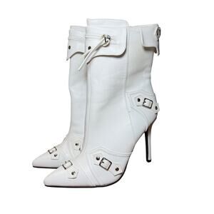 Lemonade White Faux Leather Pointed Toe Ankle Boots Size 7.5